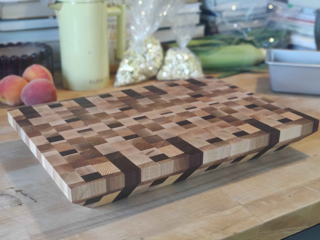 Reclaimed End Grain Cutting Board — Maple & Walnut