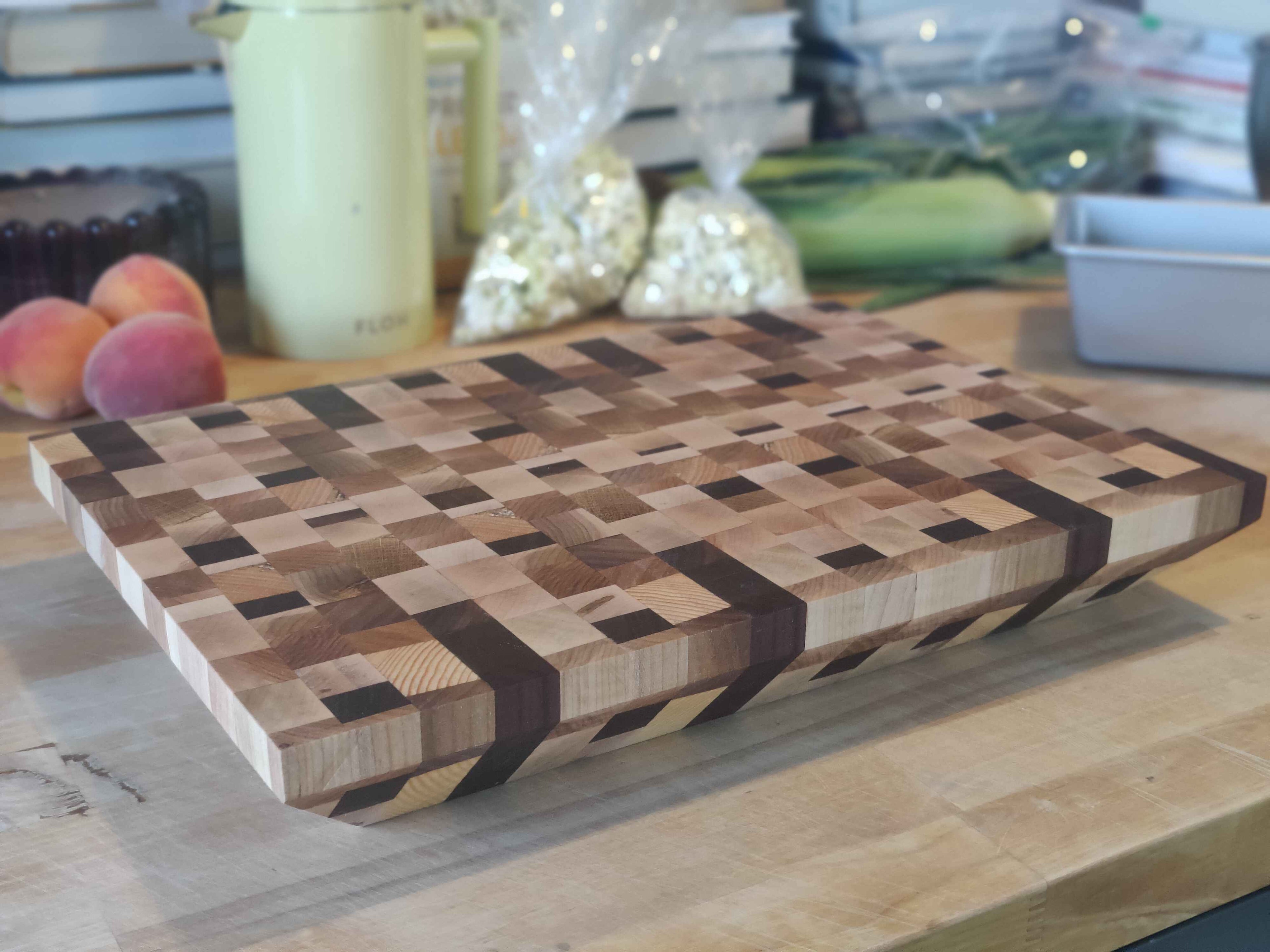 Reclaimed End Grain Cutting Board — Maple & Walnut