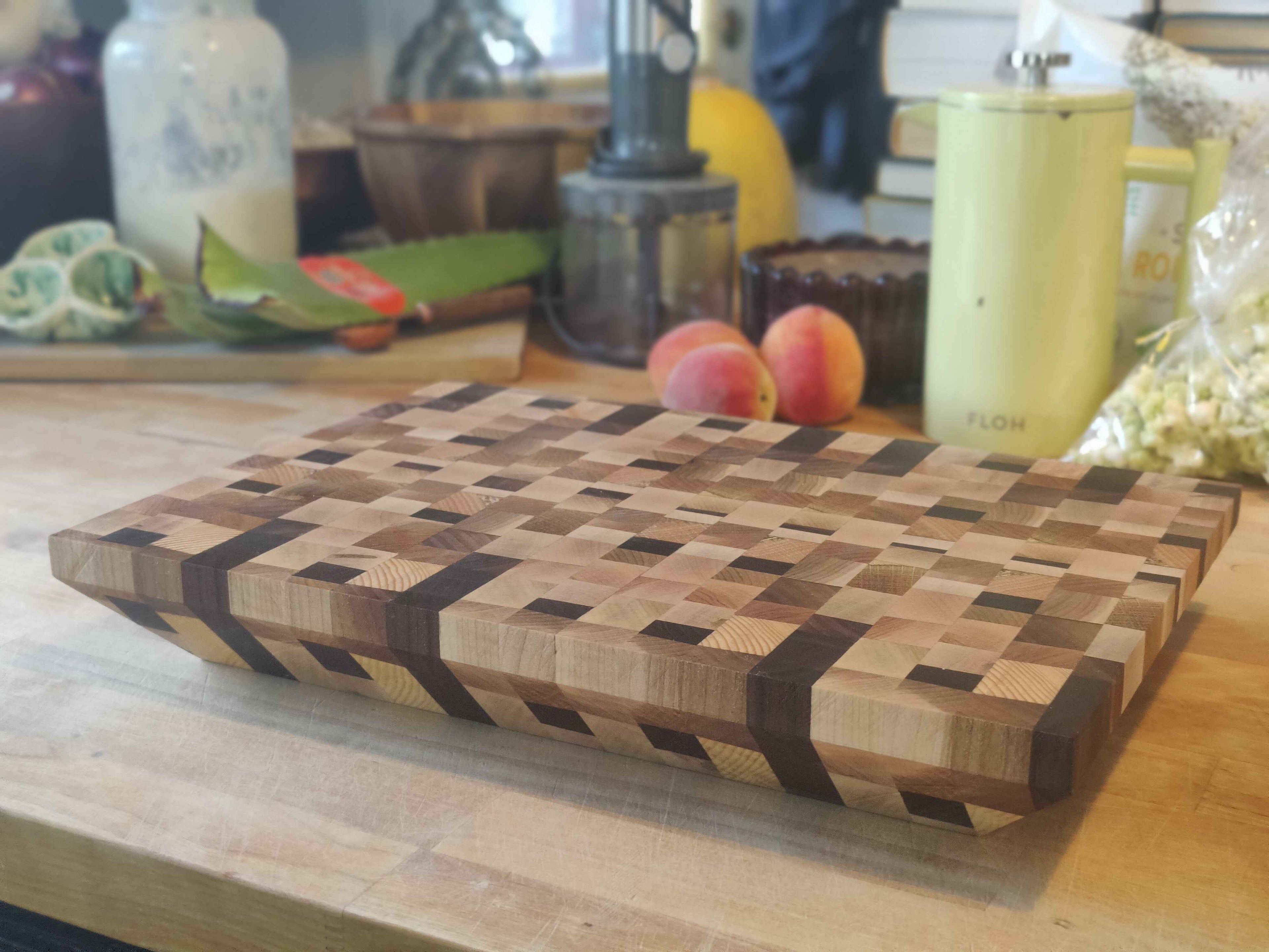 Reclaimed End Grain Cutting Board — Maple & Walnut