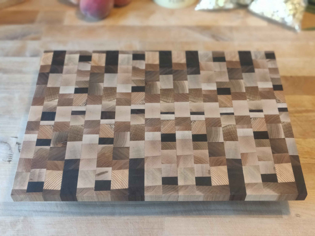 Reclaimed End Grain Cutting Board — Maple & Walnut
